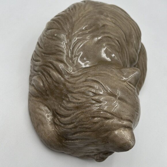 Vintage Tan Brown Kitty Cat Sleeping Napping Large Ceramic Statue Figurine 11" - Picture 6 of 10